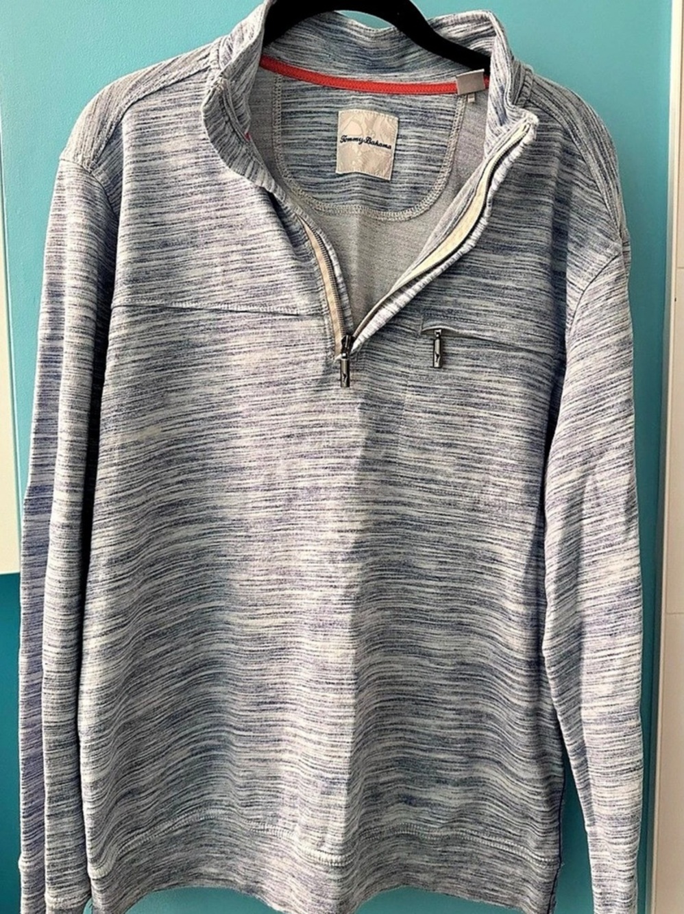 Tommy Bahama Abstract Quarter-Zip Pullover in Gray & Blue Size Medium